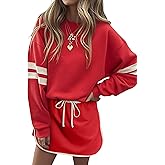 SELINK Womens Striped 2 Piece Outfit Tracksuit Oversized Lounge Set Casual Top and Skorts Matching Sets