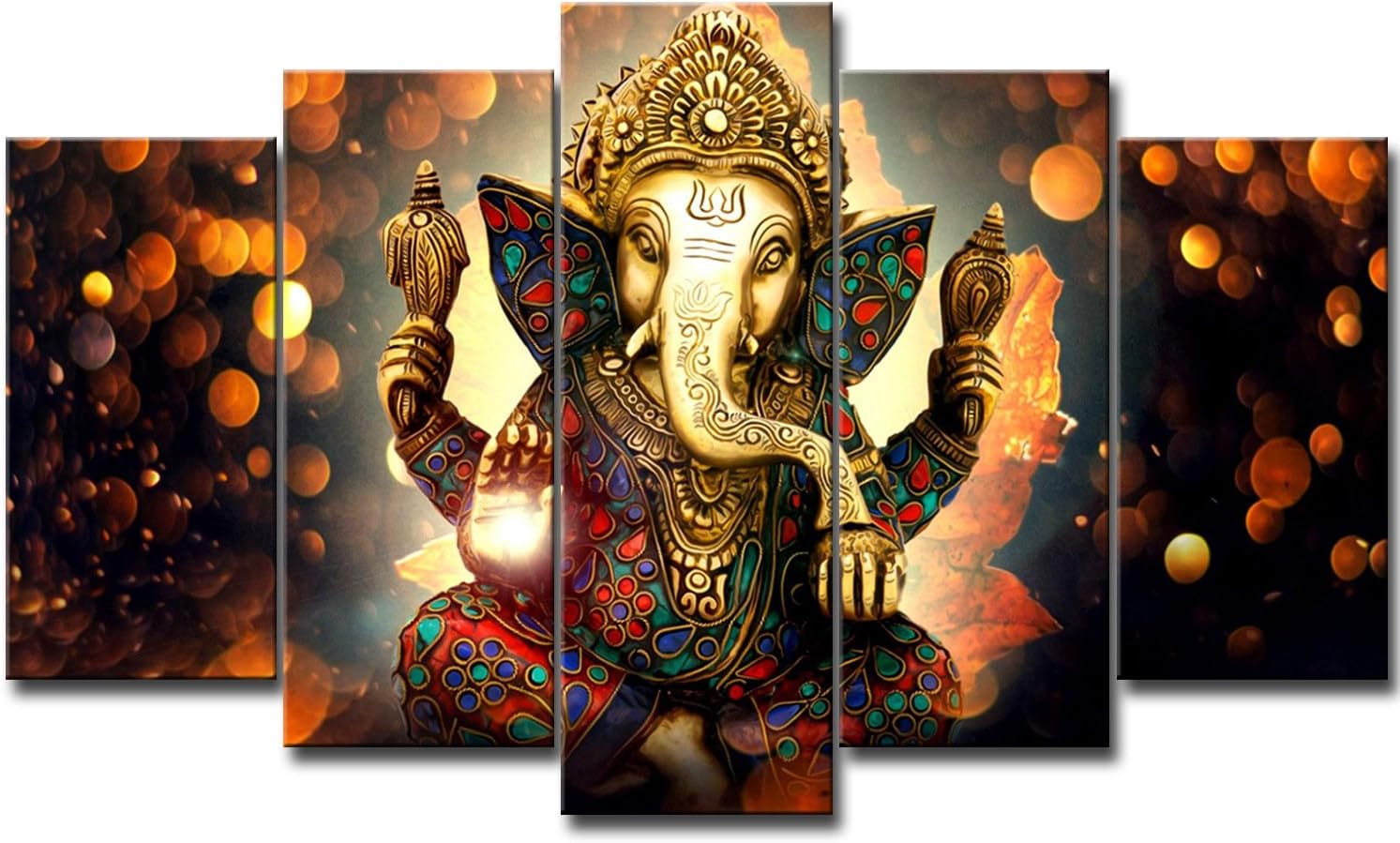 KKJJ 5 Pieces Non-Woven Canvas Print Buddha Ganesh wall Artwork picture | Printed Artwork for Wall Decor - Frameless,30x40x2+30x60x2+30x80x1(cm)