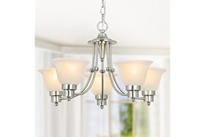 Depuley 5-Light Modern Chandelier Light Fixtures, 21" Contemporary Chandelier Brushed Nickel with Glass Shade, Adjustable Ceiling Hanging Pendant Lighting for Dining Room, E26 LED Bulbs (Not Included)