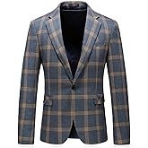 Iynnijoy Men's Plaid Blazer Casual Sports Coat Slim Fit Plaid Suit Jackets for Party Wedding