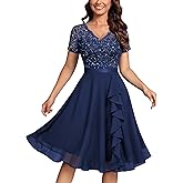 MISSMAY Women's Elegant Style Sequin Lace A-Line Cocktail Party Dress