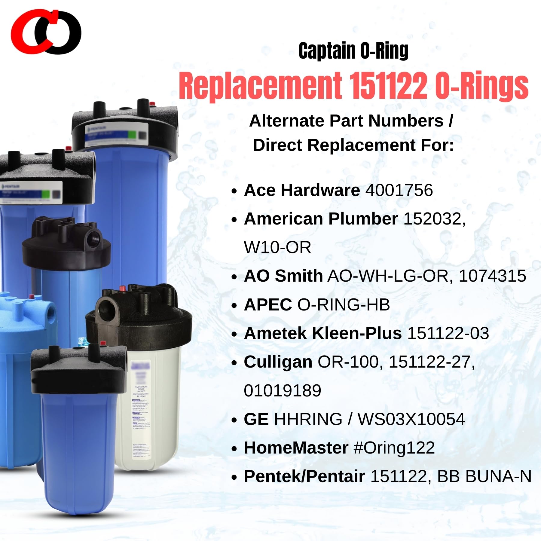 Captain O-Ring - Replacement 151122 O-Rings Compatible with Pentair Pentek Big Blue Water Filters OEM Size ORing Buna-N (3 Pack)