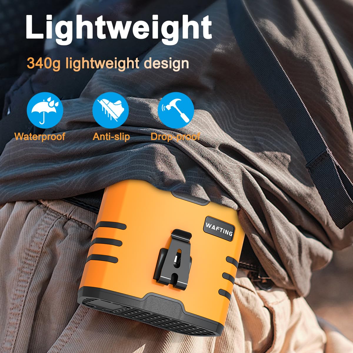 WAFTING Portable Waist Fan - High-Speed Belt Fan, 10-Speed Adjustable, 10000mAh Rechargeable, LED Display Shirt Air Conditioner for Camping, Hiking, and Outdoor Work