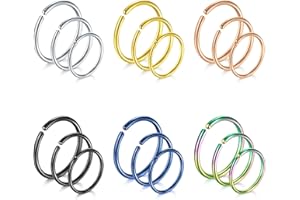 FECTAS Nose Rings Hoops Surgical Steel 20g Gauge 6mm 8mm 10mm 12mm Earrings Piercing Hoops Jewelry for Men Women