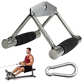 MuscleForge Cable Attachment Handles &amp; Bars &ndash; One Hand, Double Handle, Triangle Grip, Straight Bar 50cm &amp; Rope 120cm &ndash; Rotating, Rubber Grips, Steel &ndash; Accessory for Cable Machine, Tower &amp; Power Rack