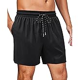 Gleeease 7inch Mens Swim Trunks: with Mesh Liner Lined Quick Dry Stretch Funny Pockets Drawstring Solid Beach Pool Vacation