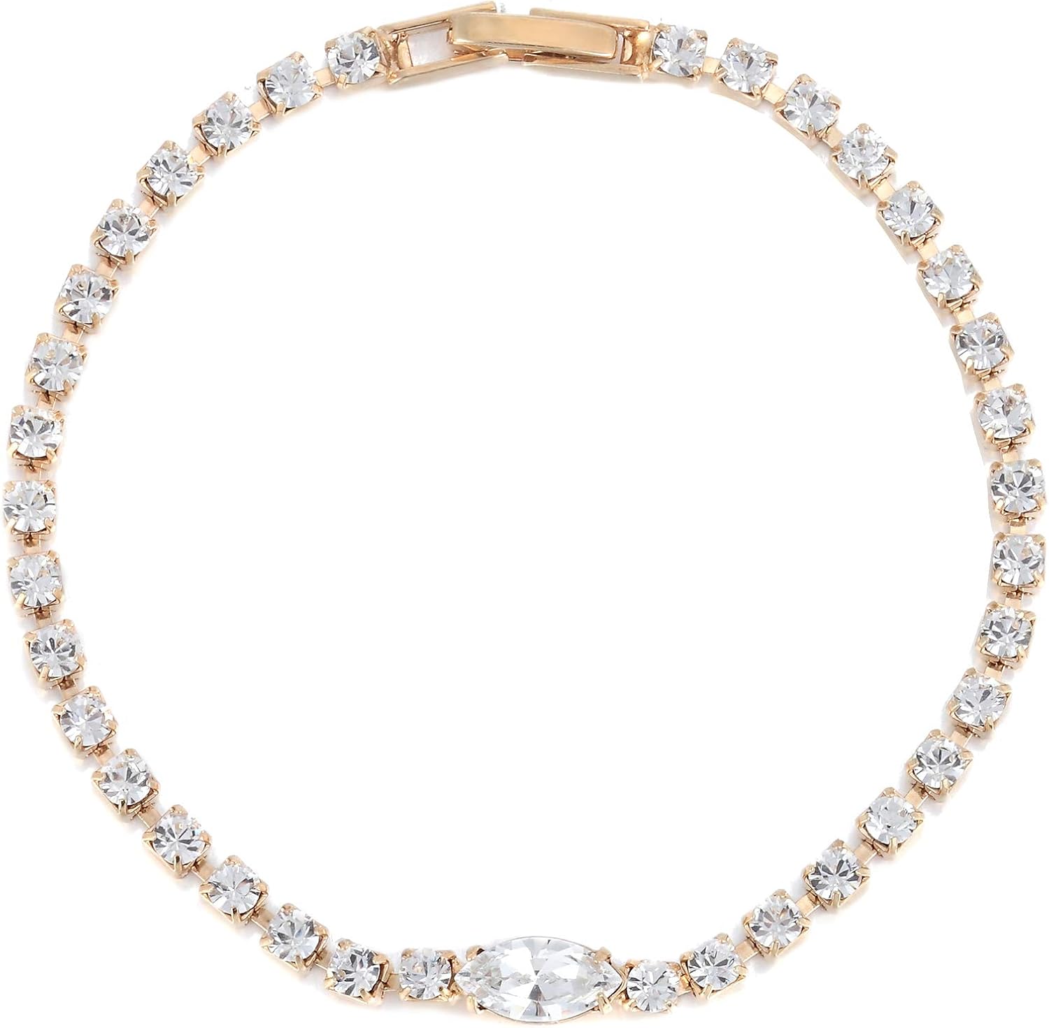 LJ Designs Swarovski Bracelet Women's Gold Plated Navette Centre