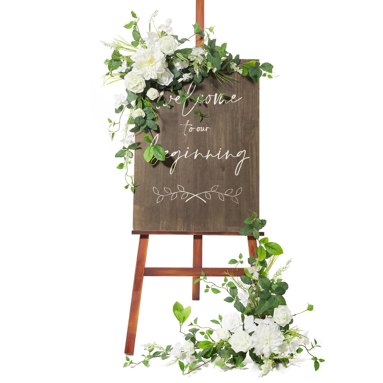 Photo 1 of Ling's Moment 2pcs Wedding Flowers Garland Artificial Floral Swag Arch Decorations Greenery Arrangements Lily of The Valley White Ceremony Reception Garden Easel Wall Entryway Outdoor NOT Include Sign