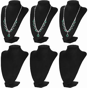Meyeyaia 6pcs Necklace Display Stand,Black Velvet Jewelry Bust Display Stands,Jewelry Necklace Display Necklace Holder for Ve