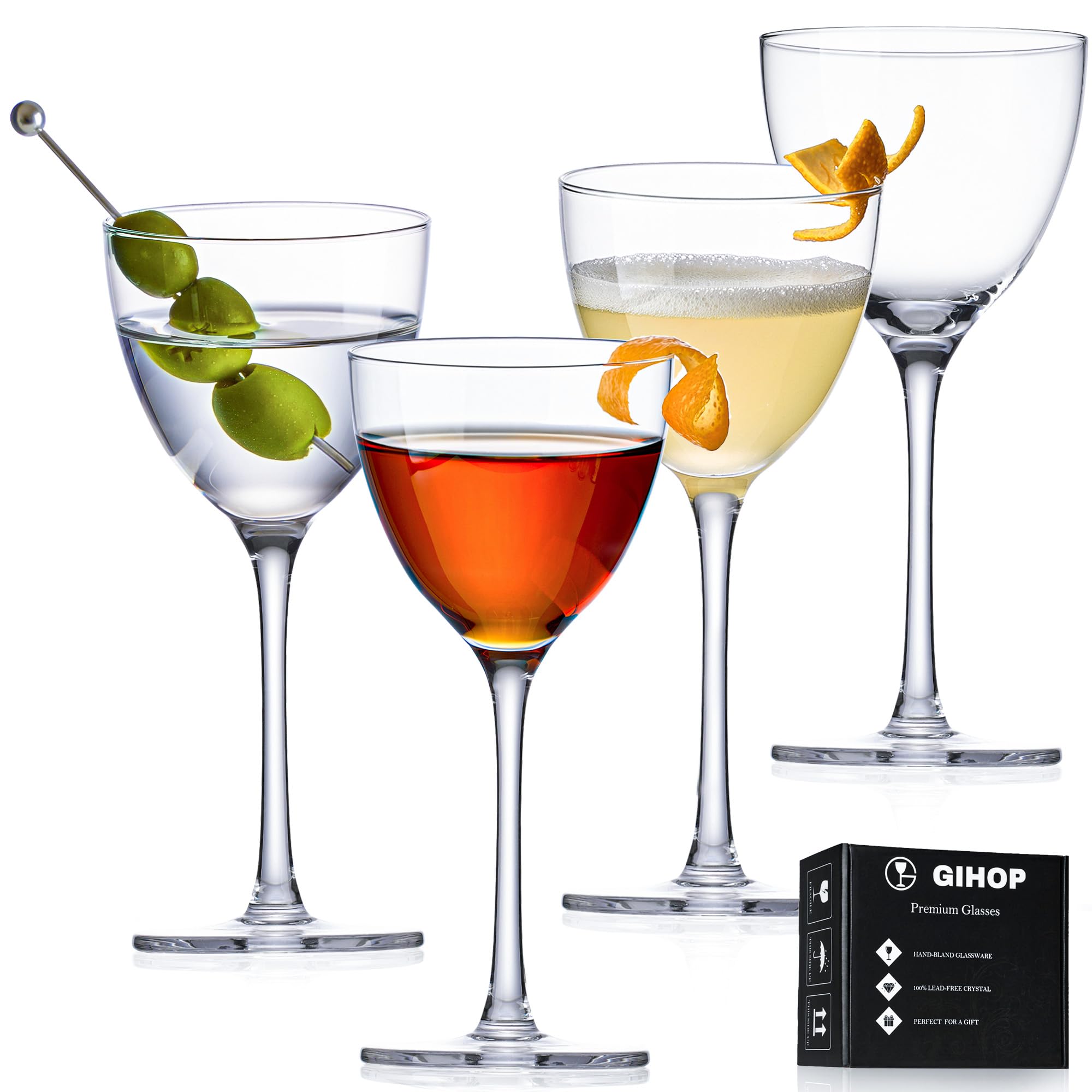 Photo 1 of GIHOP Nick and Nora Cocktail Glasses, 5.8Oz Hand Blown Martini Glasses Set of 4, 100% Lead-Free Crystal Coupe Glassware, Small Cocktail Glasses for Manhattan, Cosmopolitan, Espresso with Gift Box