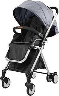 Besrey leicht Kinderwagen Buggy mit Liegeposition klein klappbar mit Regenschutz- grau