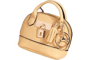 QeenRTUU Mini Tote Bag Keychain Coin Purse Pu Leather Key Chain Small Change Purse for Women Keychain Pouch Mini Makeup Bag Cute Zipper Coin Purse Small Wallets (Yellow)