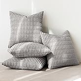 MIULEE Pack of 4 Light Grey Corduroy Decorative Throw Pillow Covers 20x20 Inch Soft Boho Striped Pillow Covers Modern Farmhouse Home Decor for Sofa Living Room Couch Bed