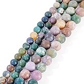 KISSITTY 107pcs 6mm 8mm Natural Indian Agate Stone Beads Round Crystal Gemstone Loose Spacer Beads Bulk for Jewelry Making Bracelet Necklace Earrings DIY Crafts Yoga