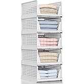 5 Pack Folding Closet Organizers, Stackable Storage Bins Baskets, Foldable Closet Organizer Clothing Storage Box, Plastic Sto