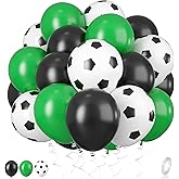 Football Balloons, 12 Inch Green Black White Latex Soccer Printed Balloons With Ribbons for Boys Football Party Sports Anniversary Baby Shower Decorations