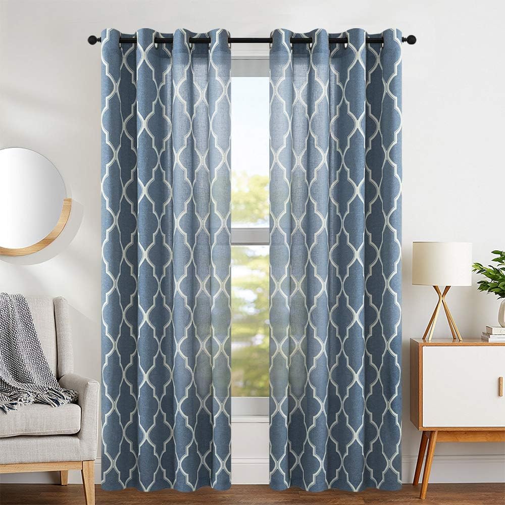jinchan Curtains Print 84 inch Lattice Moroccan Tile Flax