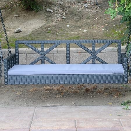 Amazon Com Black 66 5 Patio Porch Swing Chair Resin Wicker