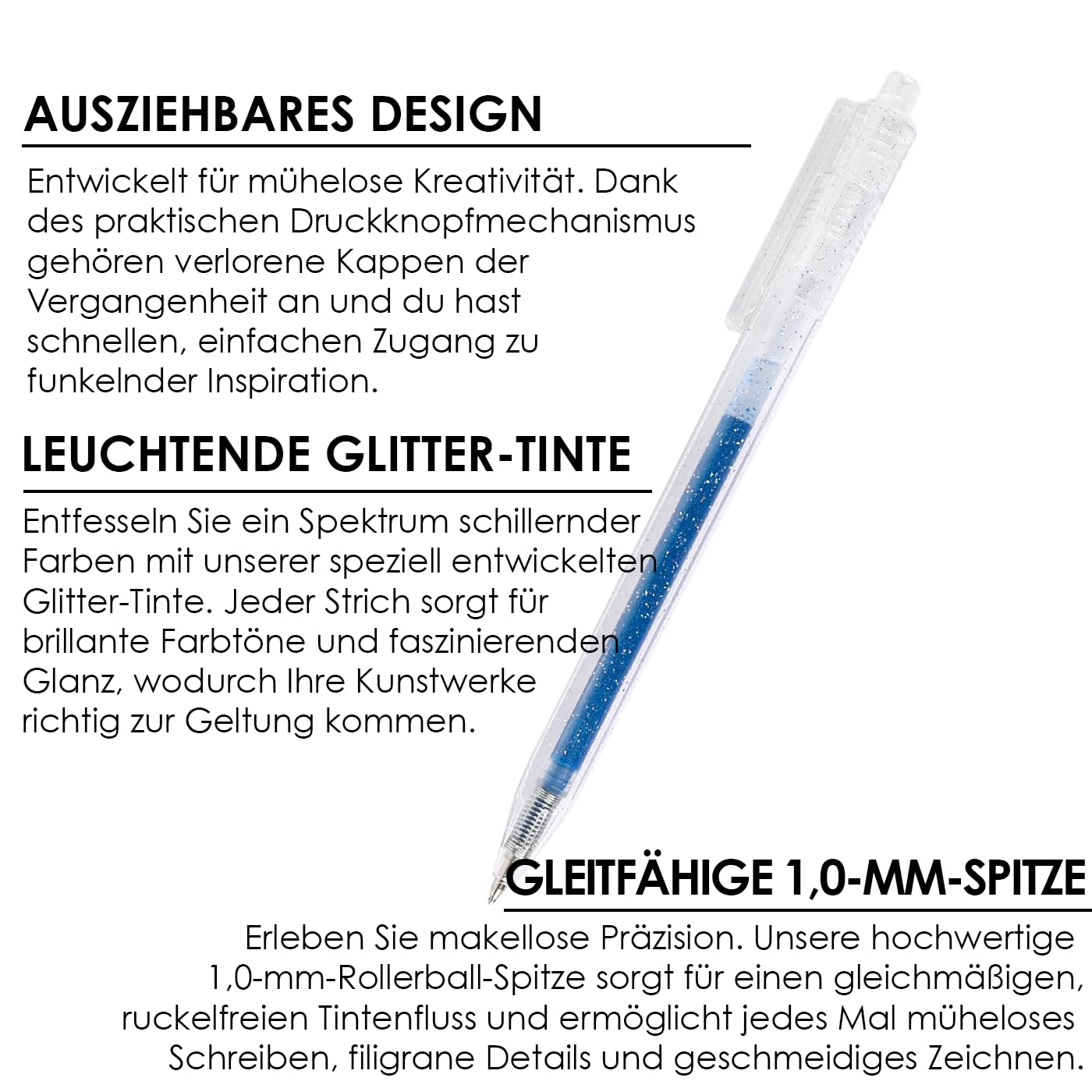 Grabie Glitzer Gelstifte, 18 Farben, metallisch leuchtende Glitzer stifte zum Ausmalen, einziehbare kugelschreiber für Erwachsene, farbige stifte für Zeichnungen 2