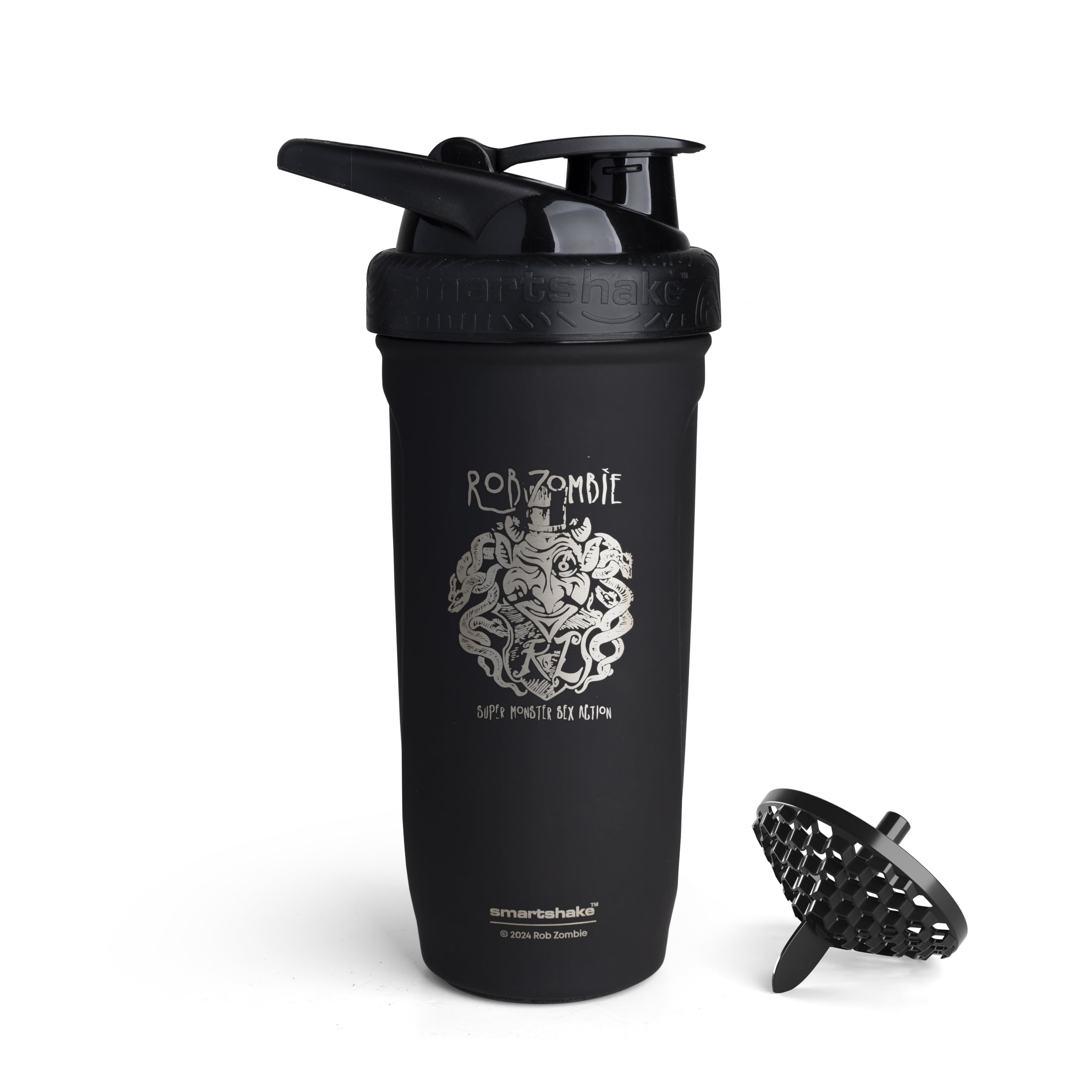 smartshake Rockband Reforce Stainless Steel Protein Shaker Bottle 900 ml | 30 oz - Leakproof Screw-on Lid - BPA Free - Non Insulated – Unisex (R. Zombie Logo)
