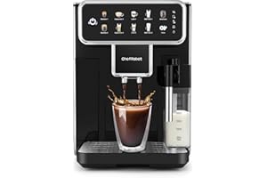 Chef Robot Automatic Espresso Machine Coffee Maker 12 Cup with Grinder Cappuccino Latte Americano Machine with Milk Frother for Home/Office (Black)