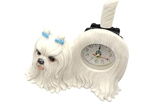 AEI AIE Dog/Cat Desk Clock with Wagging Tail 6" Wx5 H GF93 (Small Maltese)