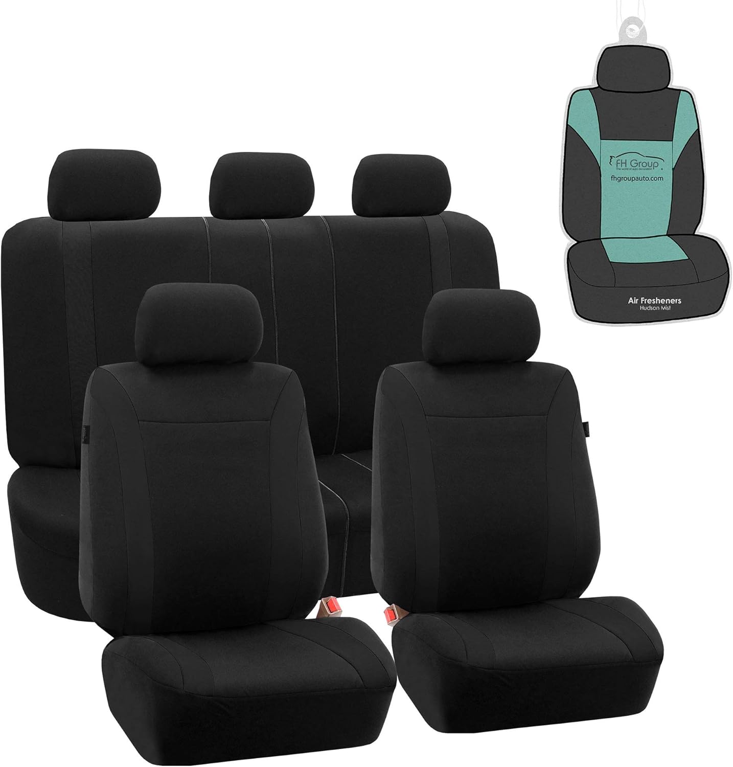 FH Group FB054115 Black Cosmopolitan Flat Cloth Full Set Car Seat Covers, (Airbag Compatible & Split Bench) w Gift, Solid Black Color -Fit Most Car, Truck, SUV, or Van