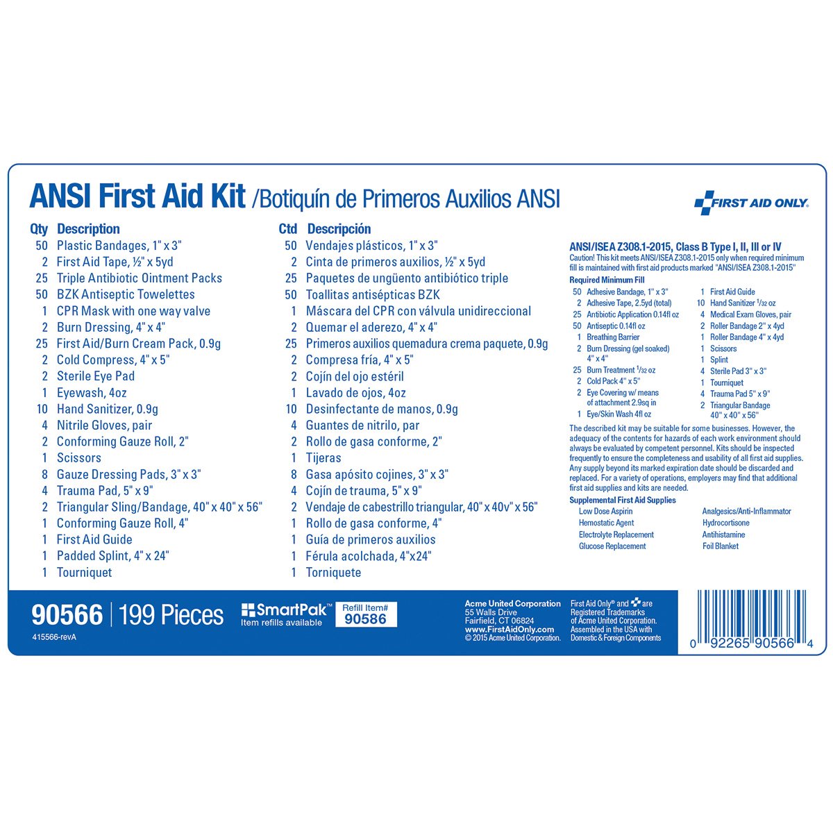 First Aid Only 90566 50 Person Bulk ANSI B, First Aid Kit, Plastic, Weatherproof: Industrial & Scientific