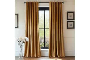Lazzzy Velvet Blackout Curtains Thermal Insulated Curtains Room Darkening Super Soft Luxury Curtains for Bedroom Rod Pocket Window Drapes for Living Room 2 Panels 52 by 96 Inch Gold Brown