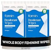 FOMIN Acidified Deodorant Wipes for Women - 30 Count Fragrance Free | Hypoallergenic, pH Balanced Whole Body Wipes - Plastic-Free, Exfoliating Underarm Body Wipes - Advanced Odor Control