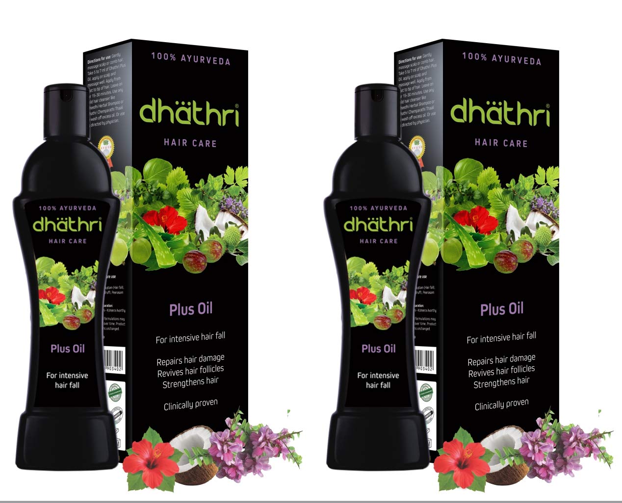 2 X Dhathri Hair Care Plus Herbal Oil Anti Hair Fall Promotes Hair Growth -100ml by Dhathri