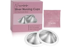 Nisxabebe The Original Silver Nursing Cups with 2 Silicone Rings- Nipple Shields for Nursing Newborn -Breastfeeding Essential