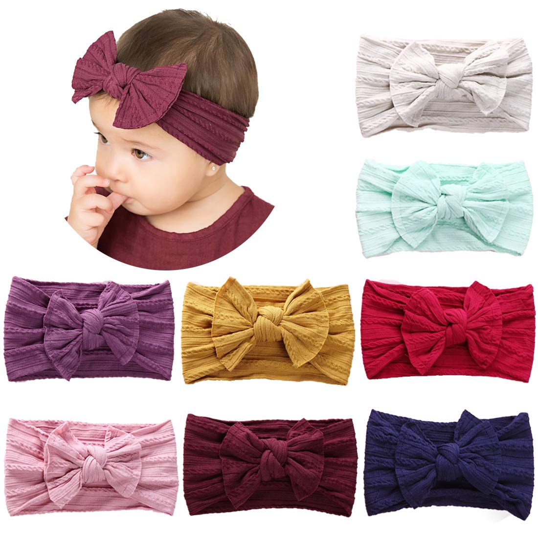 Joyfeel's Store Baby Headbands Turban Knotted Girls Hairband Super Soft and Stretchy Hair Wrap for Newborn Toddle Childrens (Pack of 8 #19)