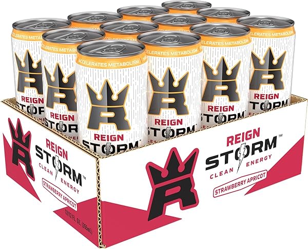 REIGN STORM, STRAWBERRY APRICOT, FITNESS & WELLNESS ENERGY DRINK, 12 FL OZ (PACK OF 12)