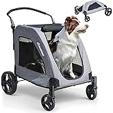 EchoSmile XL Extra Large Dog Stroller - Adjustable Handles,Lightweight Folding Pet Stroller,All-Terrain 4 Wheel for 2 Medium Dogs,Dual Entry Safety Dog Stroller,Capacity 160 lbs,Gray