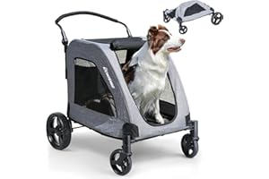 EchoSmile XL Extra Large Dog Stroller - Adjustable Handles,Lightweight Folding Pet Stroller,All-Terrain 4 Wheel for 2 Medium Dogs,Dual Entry Safety Dog Stroller,Capacity 160 lbs,Gray