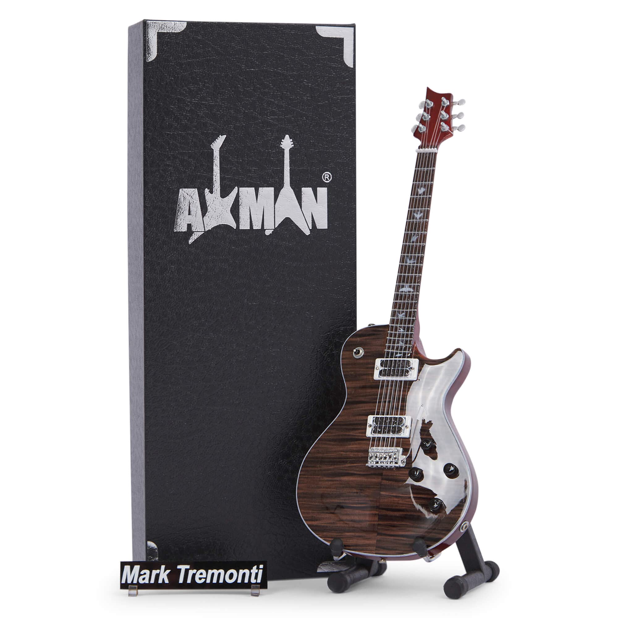 Axman Mark Tremonti Miniature Guitar Replica - Music Gifts - Handmade Ornamental 1/4 Scale - Display Box, Name Tag and Miniature Guitar Stand Included