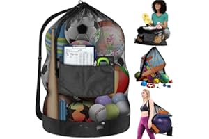 MTSBDM Extra Large Mesh Soccer Ball Bag, 40"x30" – Durable Sports Equipment Bag with Adjustable Strap for Soccer, Basketball,
