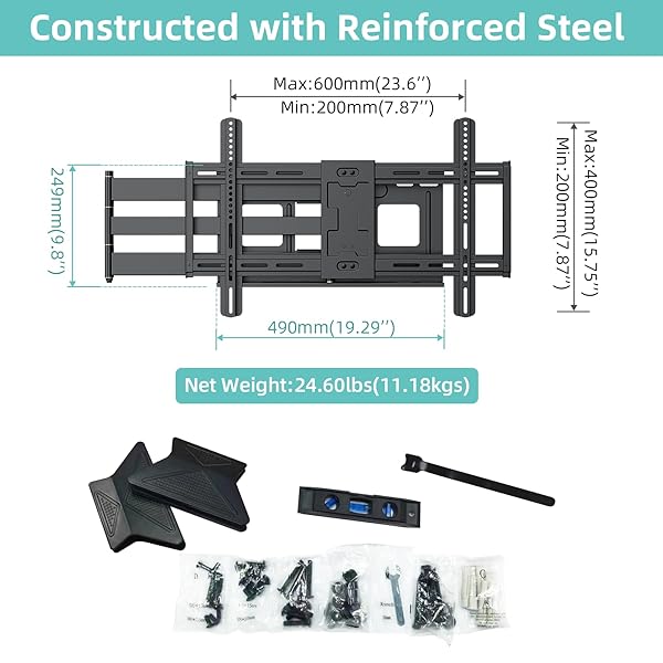 HCMOUNTING LONG ARM TV WALL MOUNT FOR 42-80 INCH TVS, FULL MOTION WITH 43 INCH EXTENSION ARTICULATING ARMS, SWIVEL AND TILT TV BRACKET, HOLDS UP TO 110 LBS, MAX VESA 600X400MM