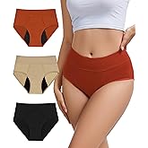 YESWEL Period Underwear for Women, Leak-proof Reusable High Waisted Briefs Menstrual Panties, Heavy Flow, Cotton 3 Pack