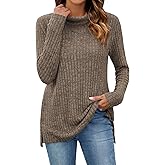 Poetsky Womens Turtleneck Tunic Sweaters to Wear with Leggings 2026 Side Split Fall Long Sleeve Tunic Tops