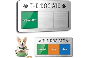 ELITESIGN Dog Fed Sign- Dog Feeding Chart 3 Times A Day,Pet Feeding Reminder,Did You Feed The Dogs Tracker With Magnets and Double Sided Tape for Fridge, Prevent Over Feed, Brushed Silver
