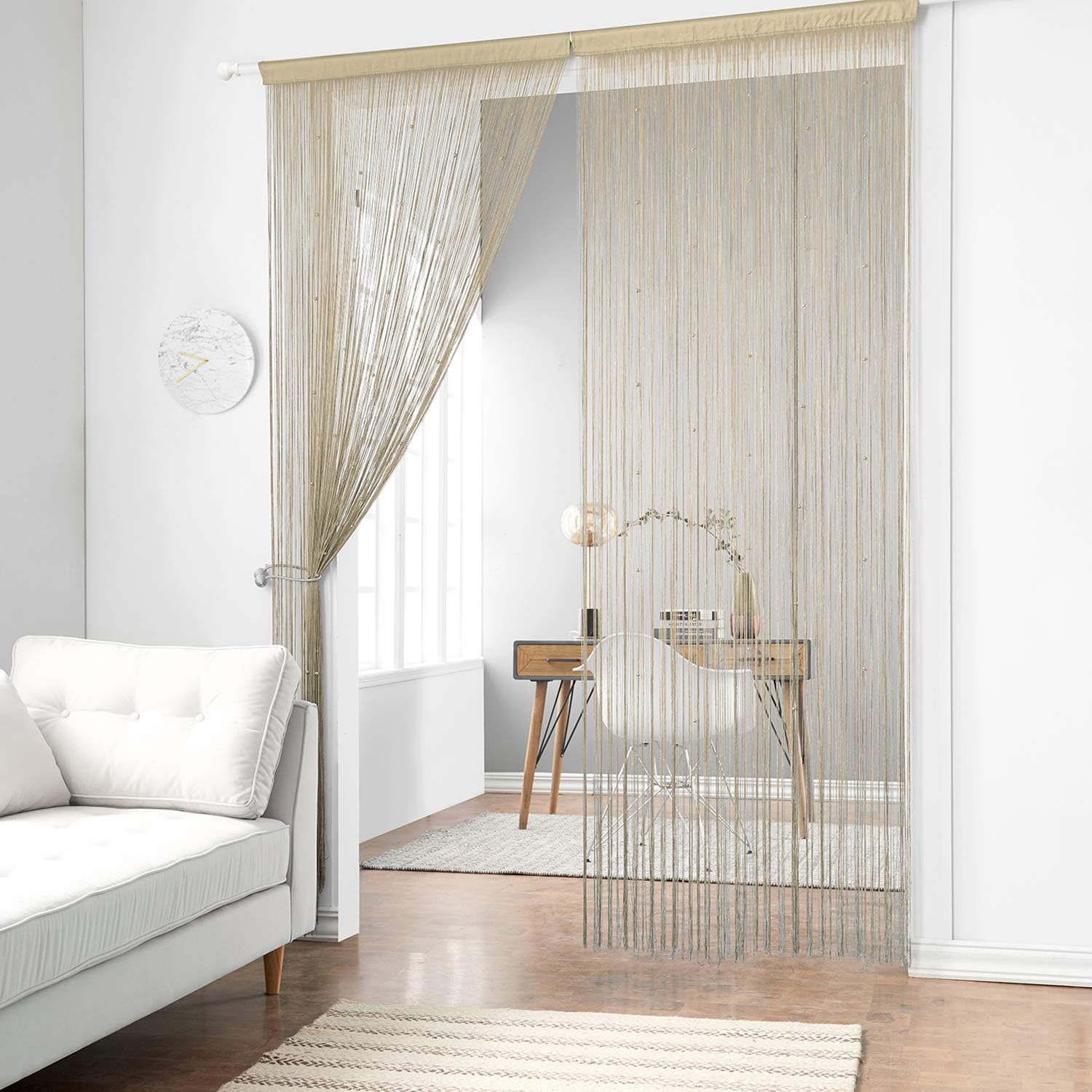 Taiyuhomes Beaded String Curtains with Pearl Beads Dense Fringe Beaded Door Tassel Curtains (39x110,Ecru)