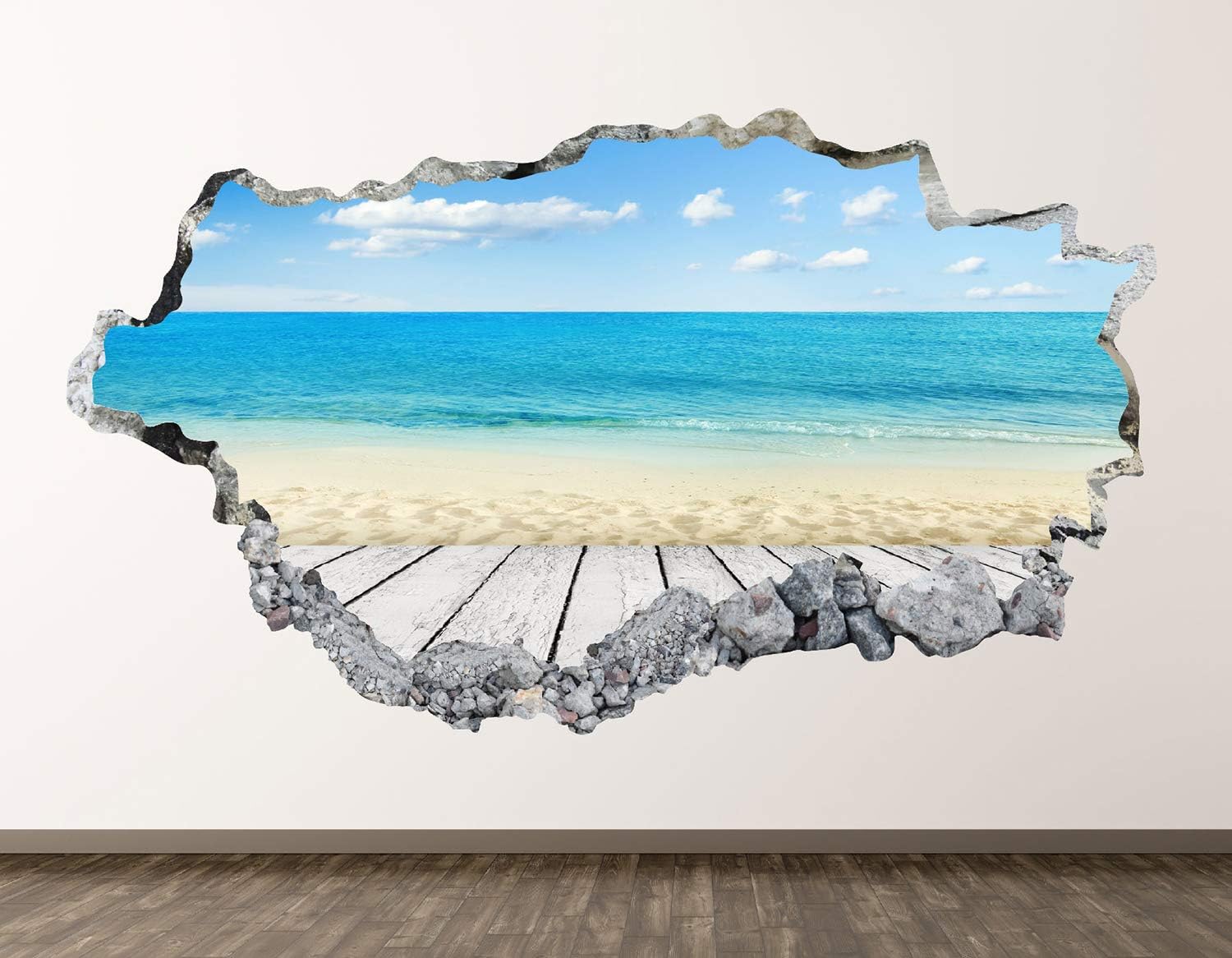 West Mountain Beach View Wall Decal Art Decor 3D Smashed