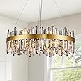 Siljoy 16 Lights Modern Crystal Chandelier, Large Brass Gold Round Crystal Raindrop Ceiling Light Adjustable Flush Mount Pendant Light for Dining Living Room Kitchen Island Entryway Foyer D31.5''