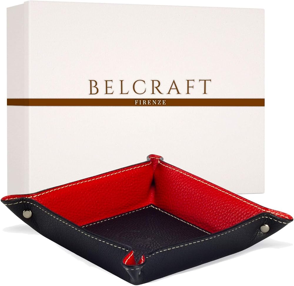 BELCRAFT Luni Medium Leather Tidy Tray, Handmade Italian Style, Black