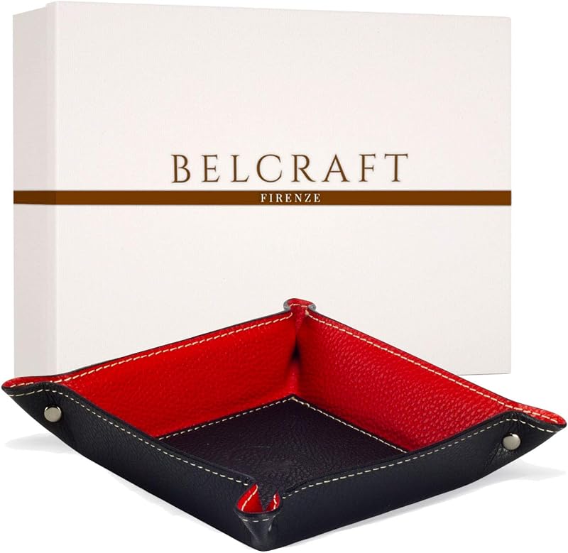 BELCRAFT Luni Medium Leather Tidy Tray, Handmade Italian Style, Black
