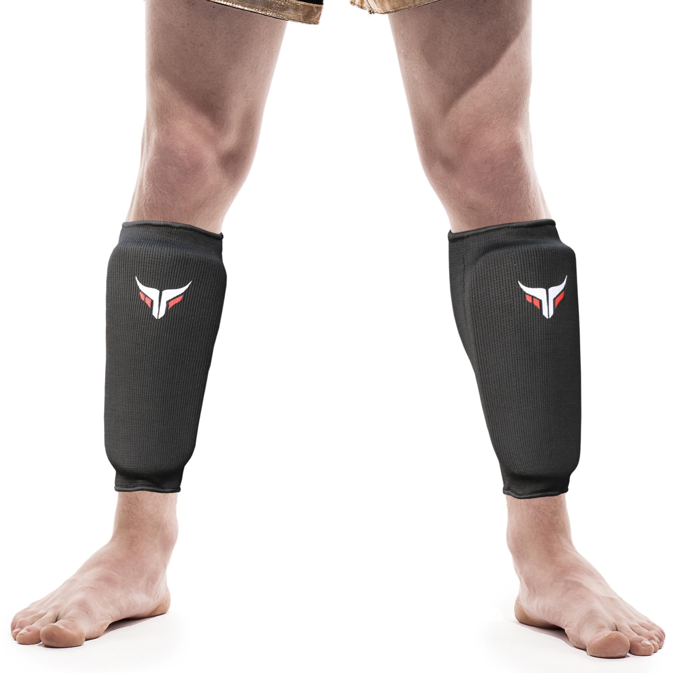 Mytra Fusion Shin Pad G-Tech Padding Elasticated Kick Boxing Muay Thai Training (S/M, Black)