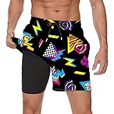 Vintage 80s Memphis Mens Beach Shorts Funny Elastic Waist Quick Dry Swim Trunks