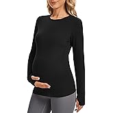 MathCat Maternity Long Sleeve Shirt with Thumbleholes,Pregnancy Casual Tops Athletic Yoga Maternity Shirts